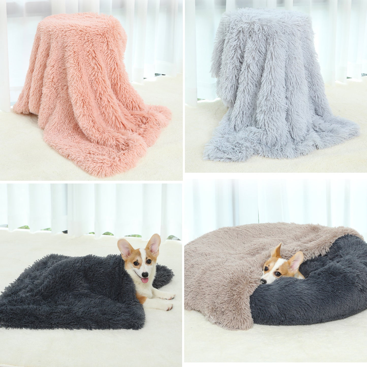 Fluffy Pet Blankets-Soft Faux Fur, Anti-Anxiety Cozy Throws for Cats and Dogs, M 80*55cm khaki