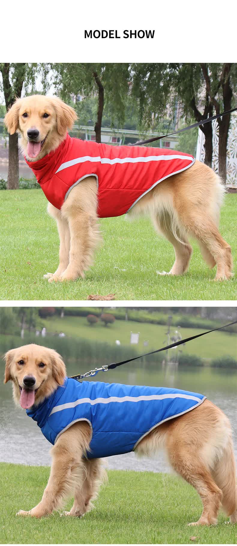 Size 6XL Red Reflective Winter Dog Jacket - Warm & Waterproof Outdoor Coat for Large Breeds