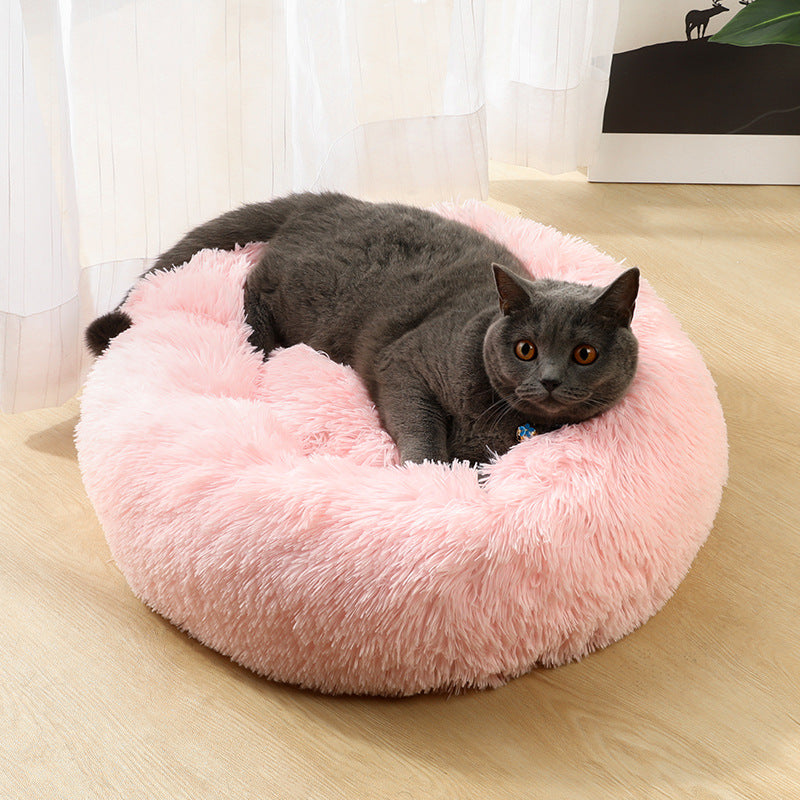 White 50cm Cozy Round Pet Bed - Plush Cat & Dog Bed with Non-Slip Base, Machine Washable