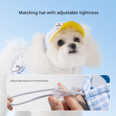 L Blue Pet Sun Hat with Adjustable Strap + Leash & Harness 3-Piece Set - Breathable Summer Cap for Dogs & Cats with Ear Holes