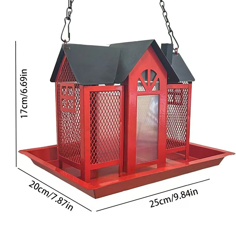 Charming House-Shaped Hanging Bird Feeder - Durable Metal Design for Wild Birds(pink)