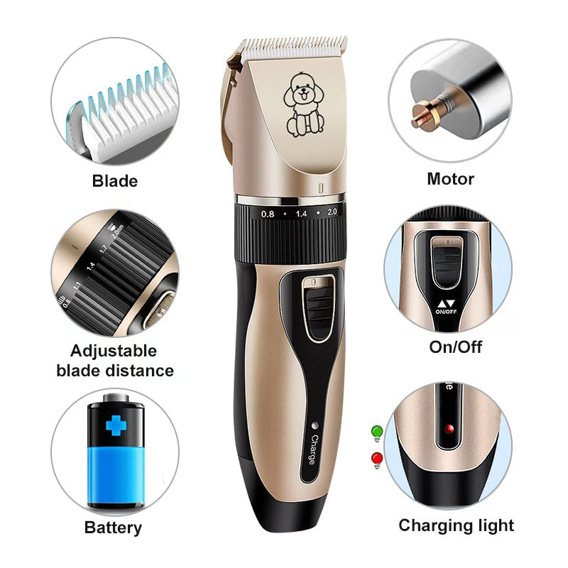 Professional Pet Grooming Hair Clipper Kit - Rechargeable, Low Noise, with Ceramic Blades & 5-Speed Adjustment(gold)