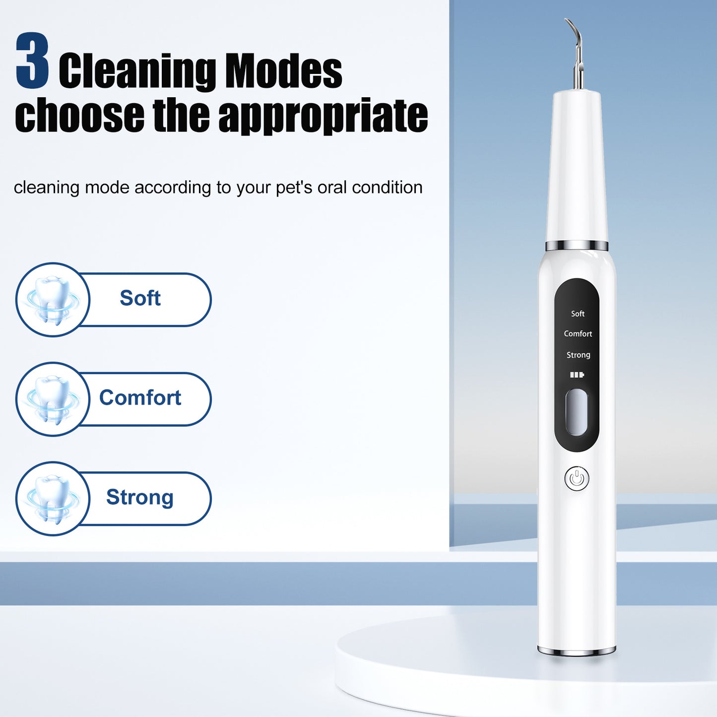 White Professional Pet Dental Cleaning Kit - Ultrasonic Scaler, Tools & 3 Modes