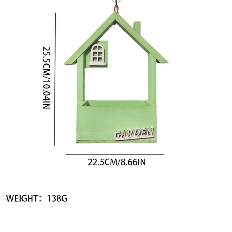 Green Charming Wooden House Hanging Bird Feeder - Attract Wild Birds to Your Garden