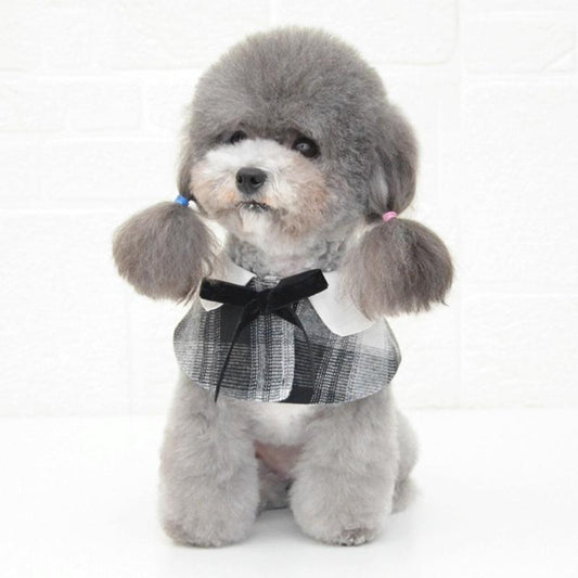 Dog Shawl Small Cloak Pet Bow Ttie Saliva Towel Pet Accessories - Size M - Black White Grid
