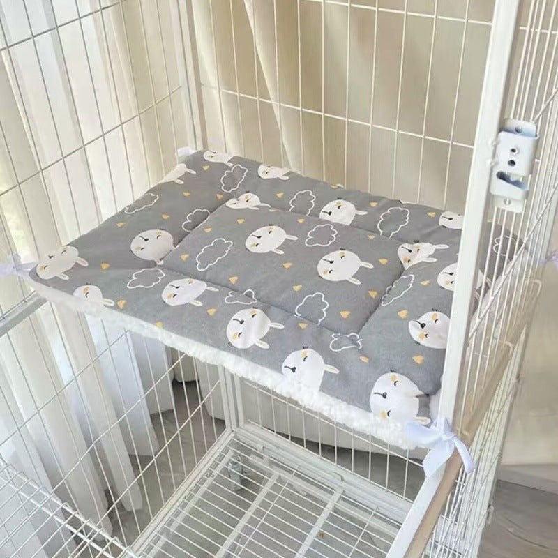 Tie-On Cat Cage Platform Pad - Rabbit pattern on Gray background (30x75cm)