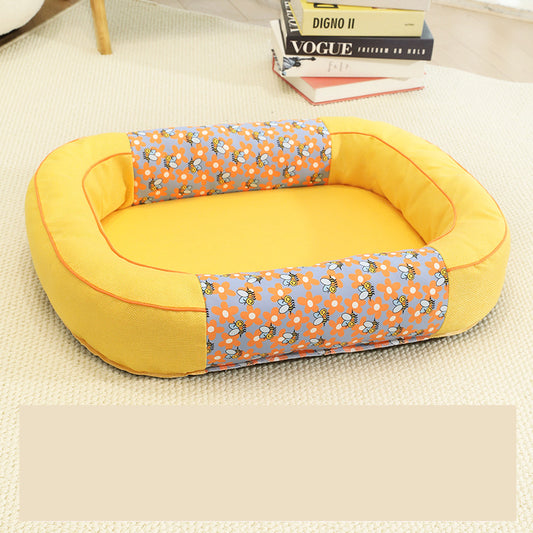 Size M Yellow Cozy Pet Bed for Small Dogs and Cats - Durable & Chew-Resistant Nest for All Seasons