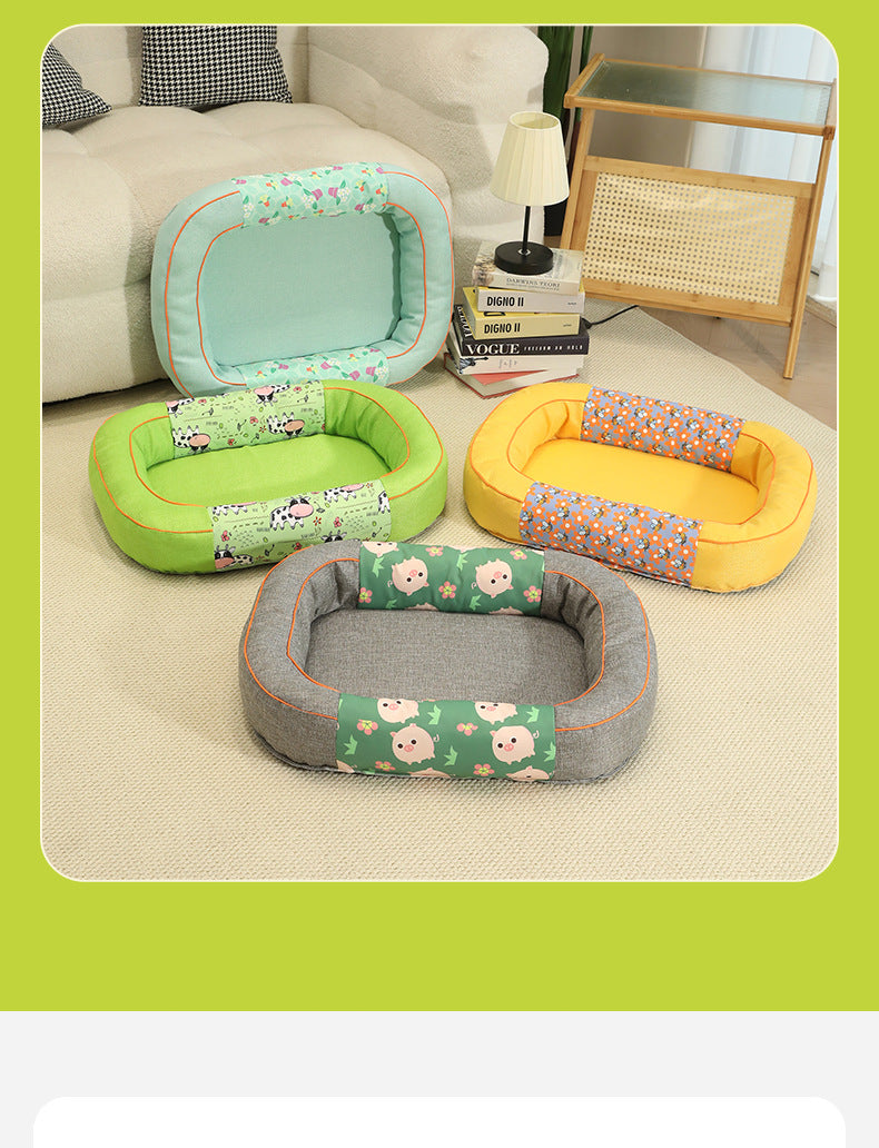 Size M Yellow Cozy Pet Bed for Small Dogs and Cats - Durable & Chew-Resistant Nest for All Seasons