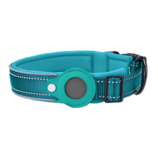 L Blue-green Secure Nylon Dog Collar with Built-in Apple AirTag (not included) Holder Case Pet Tracker