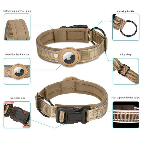 L Blue-green Secure Nylon Dog Collar with Built-in Apple AirTag (not included) Holder Case Pet Tracker
