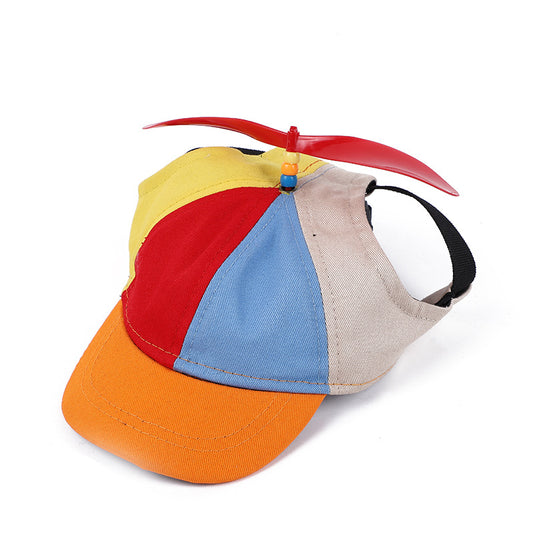 S Orange Pet Baseball Cap with Spinning Propeller - Colorful Fun Design - See Details for Sizing