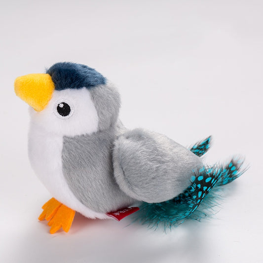Interactive Plush Cat Toy - Lifelike Bird with Chirping Sounds and Feathers,Light white