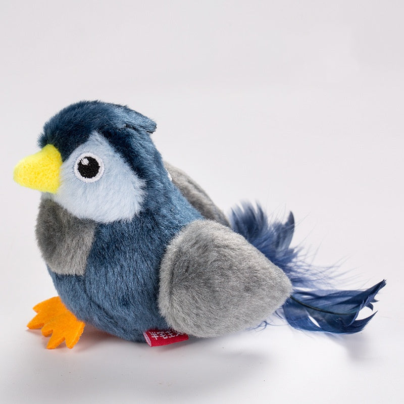 Interactive Plush Cat Toy - Lifelike Bird with Chirping Sounds and Feathers,Blue Gray