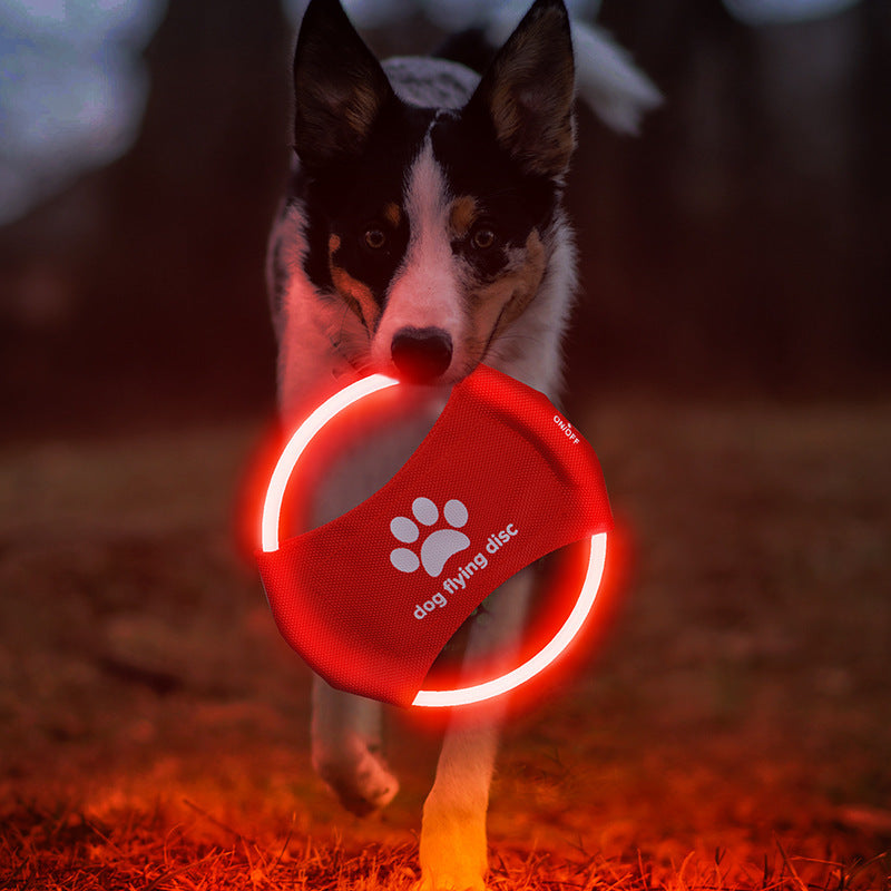 Blue LED Rechargeable Dog Flying Disc - Glow-in-the-Dark Pet Training Toy with Paw Design