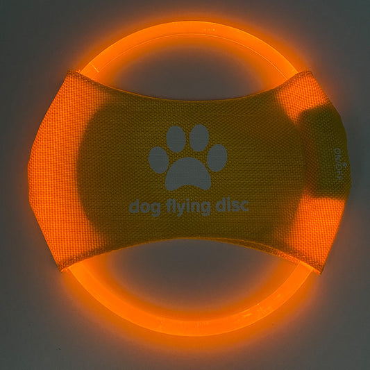 Yellow LED Rechargeable Dog Flying Disc - Glow-in-the-Dark Pet Training Toy with Paw Design