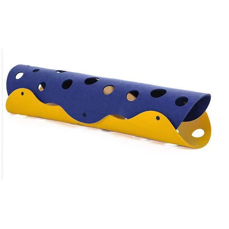 DIY Felt Cat Tunnel - Foldable Egg Roll-Shaped Pet Toy with Multiple Holes(Yellow + Royal Blue)