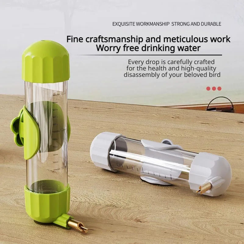 Grey Automatic Bird Water Feeder Bottle (200ml) - Leakproof No-Drip Dispenser for Parrots