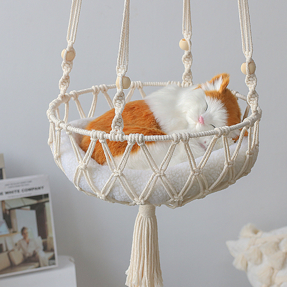 Pet Hammock for Cats with Wooden Beads - Pet Swing padding not included (Diameter : 40cm)