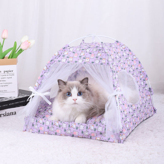 S 35*35CM 5 Catties Within The Pet Purple Cat Cooling Summer Pet Tent - Portable Foldable Breathable Outdoor Cat House Shelter